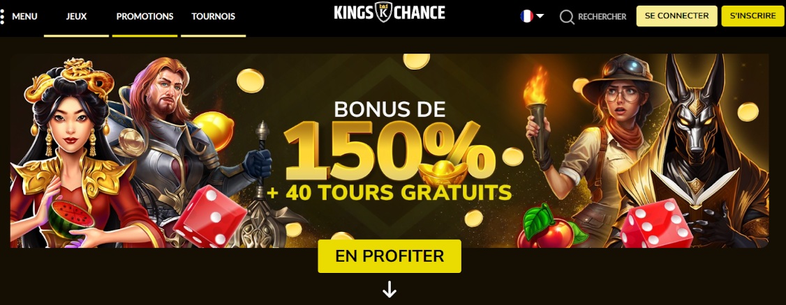 Page de retrait des gains sur Kings Chance Casino