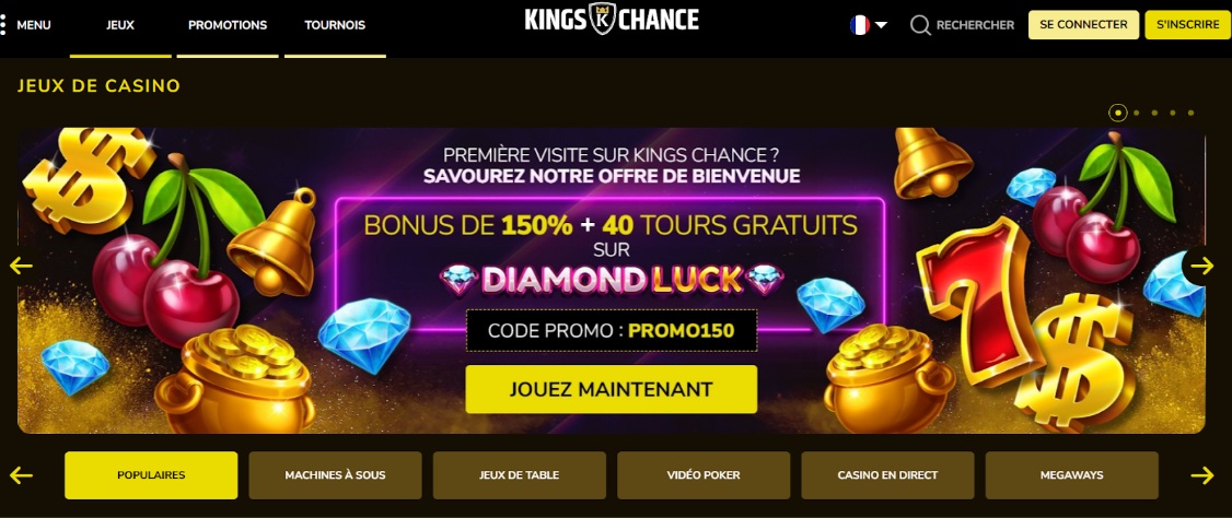 Sélection de jeux disponible sur Kings Chance Casino
