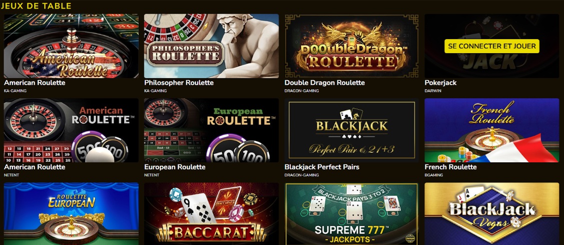 Jeux de table disponibles sur Kings Chance Casino