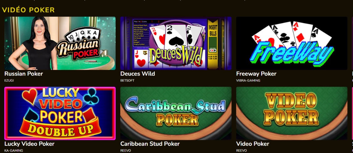 Interface de vidéo poker sur Kings Chance Casino